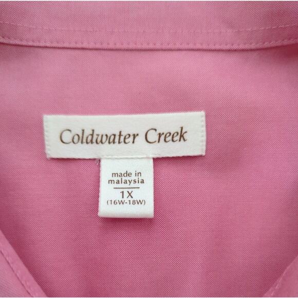 Coldwater Creek Pink Button Up Cotton Tailored Fit Blouse Womens Size 1X (16-18) - Picture 2 of 8